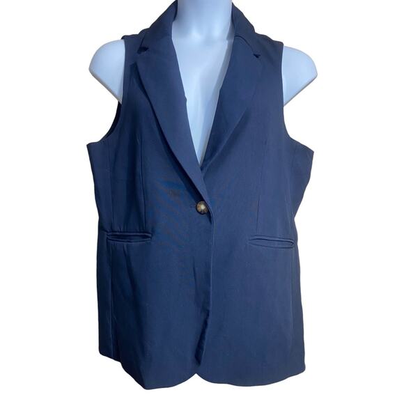 Rachel Zoe navy blue single button sleeveless blazer with pockets - Large - Picture 1 of 10